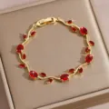 Gold plated vine bracelet featuring sparkling red zircon stones, elegant and luxury wrist jewelry. - 20cm / DQ-W-4092-5