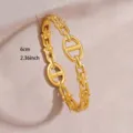 Gold plated stainless steel chain bracelet, elegant geometric cuff jewelry measuring 6cm. - Classic Anchor Chain Style