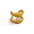 Close-up detail of the elegant double-band gold ring showcasing a sparkling cubic zirconia stone. - White Double Layer Rhinestone Style(DQ-3458-3) / Open Adjustable / Gold