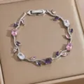 Elegant silver-tone crystal vine bracelet with sparkling pink and purple cubic zirconia stones. - 20cm / DQ-W-4093-1
