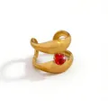 Chunky gold-plated open ring featuring a sparkling red heart-shaped gemstone for women. - Red Heart Wide Style(DQ-3458-4) / Open Adjustable / Gold