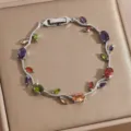 Luxury multicolor cubic zirconia vine bracelet elegant silver tone women jewelry gift - DQ-W-4093--4