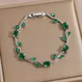 Exquisite silver-tone green stone vine bracelet, elegant lightweight luxury jewelry for women. - DQ-W-4094-1