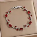 Elegant silver vine bracelet with red zircon leaves, luxury jewelry gift for women. - DQ-W-4094-2