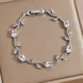 Exquisite silver zircon leaf bracelet, elegant vine design wrist chain for women jewelry detail. - DQ-W-4094-4