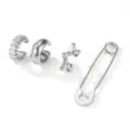Détail de manchette d'oreille géométrique en acier inoxydable et boucles d'oreilles. - Ensemble de Quatre Pièces(ZH007-01)