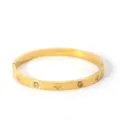 Stainless Steel Gold Bangle Bracelet with Zirconia and Star Motifs Elegant Jewelry - NB-B6052-1