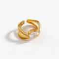 Elegant gold plated stainless steel open ring featuring sparkling oval cut zircon stone. - Multi-layer Oval Style (DQ-W-3437-3)