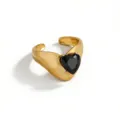 Detailed close-up view of the exquisite black heart zircon ring with a shiny gold-plated finish. - Heart Style (DQ-W-3438-1)