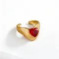 Gold-plated stainless steel open ring detail with sparkling red heart cubic zirconia. - Heart Style (DQ-W-3438-2)