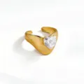 Gold-plated stainless steel ring featuring a sparkling heart-shaped zircon crystal. - Heart Style (DQ-W-3438-3)