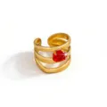 Gold plated multi layer stainless steel ring with vibrant red zircon stone elegant open design - Multi-layer Red Stone Style (DQ-W-3439-1)