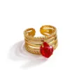 Gold stainless steel multi-band ring featuring a sparkling red heart-shaped zircon detail closeup. - Heart Multi-layer Style (DQ-W-3441-4)