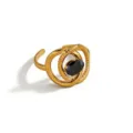 Gold-plated stainless steel open ring with a chic twisted band and black stone. - Twisted Snake Oval Style (DQ-W-3443-4)