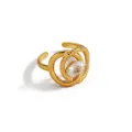 Stainless steel gold plated cubic zirconia open ring with twisted design for women fashion jewelry. - Twisted Snake Oval Style (DQ-W-3443-3)