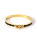 Gold metal black enamel hinge bangle bracelet with iconic H clasp luxury style variant. - NB-B6052-19