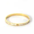 Stainless steel gold plated bracelet with white inlay and zirconia stones, trendy jewelry. - NB-B6052-22
