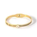 Stainless Steel Zircon Flower Cuff Bracelet 18K Gold Plated Heart Bangle for Women - NB-B6052-24