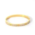 Stainless steel zirconia clover bangle bracelet, gold luxury fashion jewelry for women. - NB-B6052-26
