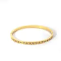 Gold stainless steel bangle bracelet with sparkling cubic zirconia geometric triangular design - NB-B6052-30
