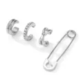 Edelstahl Sicherheitsnadel und geometrische Ohrklemmen Schmuck Set für Damen Alltag - Vierteiliges Set(ZH005-01) / Silber