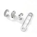 Edelstahl Büroklammer Ohrkappe Set mit funkelndem Zirkon für Damen Mode Schmuck. - Vierteiliges Set(ZH006-01) / Silber