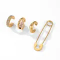 Gold Sicherheitsnadel Ohrklemme Set mit glitzerndem Zirkon Kristall minimalistische Ohrringe Damen - Vierteiliges Set(ZH006-02) / Gold