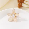 Gradient Enamel Flower Brooch Stainless Steel Rhinestone Pin Elegant Jewelry Accessory - Pink (XZ027)