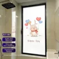 Frosted privacy window film with cute cartoon rabbit design for home bathroom windows - Cartoon Rabbit Heart Balloon (BLT-106) / 30*60cm