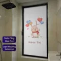 Frosted cartoon rabbit privacy window film with static cling for bathroom decoration - Cartoon Rabbit Heart Balloon (BLT-106) - Opaque Style / 30*60cm