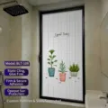 Frosted window privacy film with green potted plants and grid pattern design - Opaque Plant (BLT-109) / 30*60cm