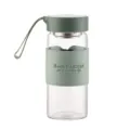 Portable glass water bottle with leather sleeve, green cap and tea infuser for daily use. - 16oz / Green