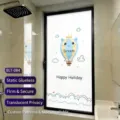 Privacy frosted window film with cute cartoon hot air balloon design for home decor - Hot Air Balloon Static Light Transmitting Privacy / 30*60cm