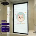 Cartoon hamster frosted window privacy film with blue stripes and Love & Peace text - BLT-130 Static Translucent / 30*60cm