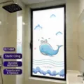 Cute blue cartoon whale frosted window film sticker for bathroom privacy and sun protection - Static Cling (Translucent) (BLT-060) / 30*60cm
