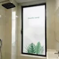 Frosted window film with green leaf pattern and privacy protection for bathroom - Translucent Static Cling / 30*60cm