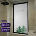 Frosted glass window film with green leaf pattern for bathroom privacy - Opaque Static Type (BLT-095) / 30*60cm