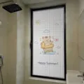 Static cling privacy window film featuring a cute cartoon cat with duck floaty and grid - Static Opaque Sunshade Style (BLT-100) / 30*60cm / Colored Cartoon Cat Style