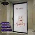 Privacy frosted glass window film with cute cartoon cat pattern for bathroom windows - Opaque Static Cling / 30*60cm