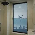 Frosted privacy window film with blue ocean whale illustration for bathroom shower window - Opaque Privacy Sun Protection (BLT-066) / 30*60cm