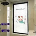 Frosted bathroom glass privacy film featuring a cute cat mermaid cartoon pattern - Cartoon Mermaid Cat (BLT-101) / 30*60cm