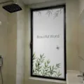 Elegant frosted privacy window film in white with green plant pattern and butterfly - BLT-094 Static Opaque Sun Protection Style / 30*60cm