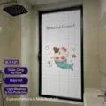 Frosted bathroom privacy window film featuring a cute cartoon cat mermaid design - Cartoon Mermaid Cat - Opaque (BLT-101) / 30*60cm