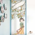 Gematteerde raamfolie privacy met elegante illustratie van een Chinees meisje - Hanfu Meisje Illustratie Stijl (BLT-485) / 120*100