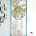 Frosted privacy raamfolie met traditioneel Chinees patroon van bamboe en bloemen - Chinese Tuinkunst Stijl (BLT-486) / 120*100