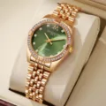 Elegant rose gold ladies fashion watch with green dial and crystal bezel decoration - Green Dial Gold Case