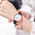 Elegant dameshorloge met een zwart leren bandje en een luxe roségouden horlogekast - Eenvoudige Stijl / Zwart