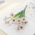 Artificial flower bouquet purple veined daisy plastic plant home decor floral arrangement - White