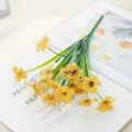 Artificial yellow flower bouquet, plastic spring grass decor for home and party decoration. - Yellow