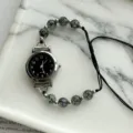 Elegante orologio da donna con quadrante nero e cinturino in perline di pietra grigia - Stile Inchiostro Perline (Quadrante Nero)